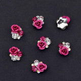 3D Nail Flowers Charms Silver Rose Rhinestones DIY Craft Decor