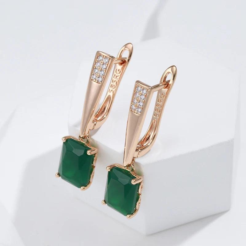 Emerald Green Zircon Pendant Earrings 585 Vintage Jewelry French Dangle