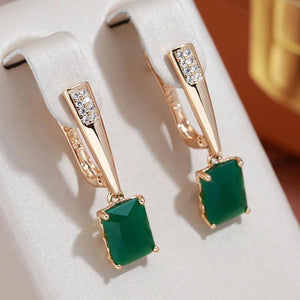 Emerald Green Zircon Pendant Earrings 585 Vintage Jewelry French Dangle
