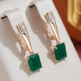 Emerald Green Zircon Pendant Earrings 585 Vintage Jewelry French Dangle