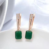 Emerald Green Zircon Pendant Earrings 585 Vintage Jewelry French Dangle