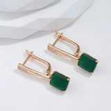 Emerald Green Zircon Pendant Earrings 585 Vintage Jewelry French Dangle