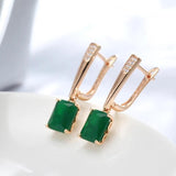 Emerald Green Zircon Pendant Earrings 585 Vintage Jewelry French Dangle