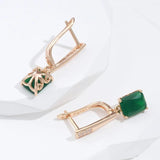 Emerald Green Zircon Pendant Earrings 585 Vintage Jewelry French Dangle