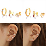 Zircon S925 Silver Stud Earrings Set Butterfly Earring Cuff Jewelry