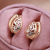 Vintage 585 Rose Glossy Drop Earrings Hollow Clip Fine Jewelry