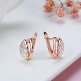 Vintage 585 Rose Glossy Drop Earrings Hollow Clip Fine Jewelry