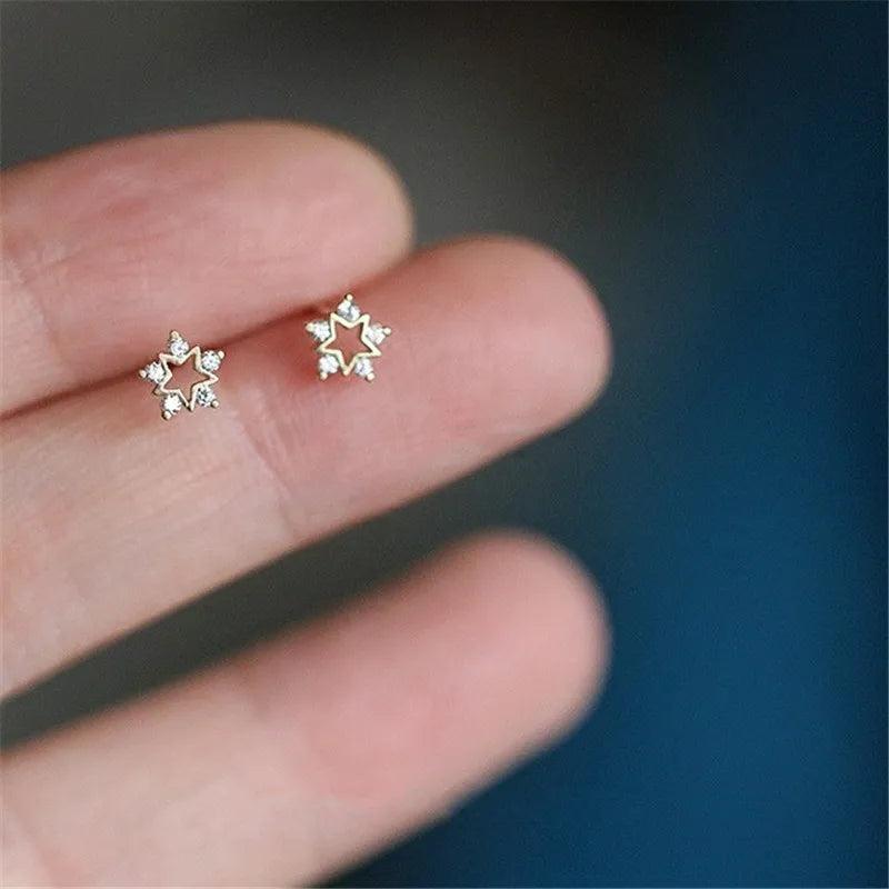 925 Silver Star Stud Earrings 14k Plating Pav
