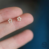 925 Silver Star Stud Earrings 14k Plating Pav