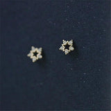 925 Silver Star Stud Earrings 14k Plating Pav