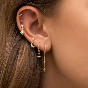Star Moon Crystal Earrings 925 Silver Needle Tiny Stainless Steel Jewelry