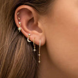 Star Moon Crystal Earrings 925 Silver Needle Tiny Stainless Steel Jewelry