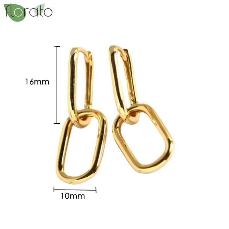 925 Silver Square 24K Geometric Hoop Earrings for Women