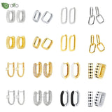 925 Silver Square 24K Geometric Hoop Earrings for Women