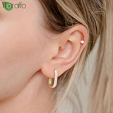 925 Silver Square 24K Geometric Hoop Earrings for Women
