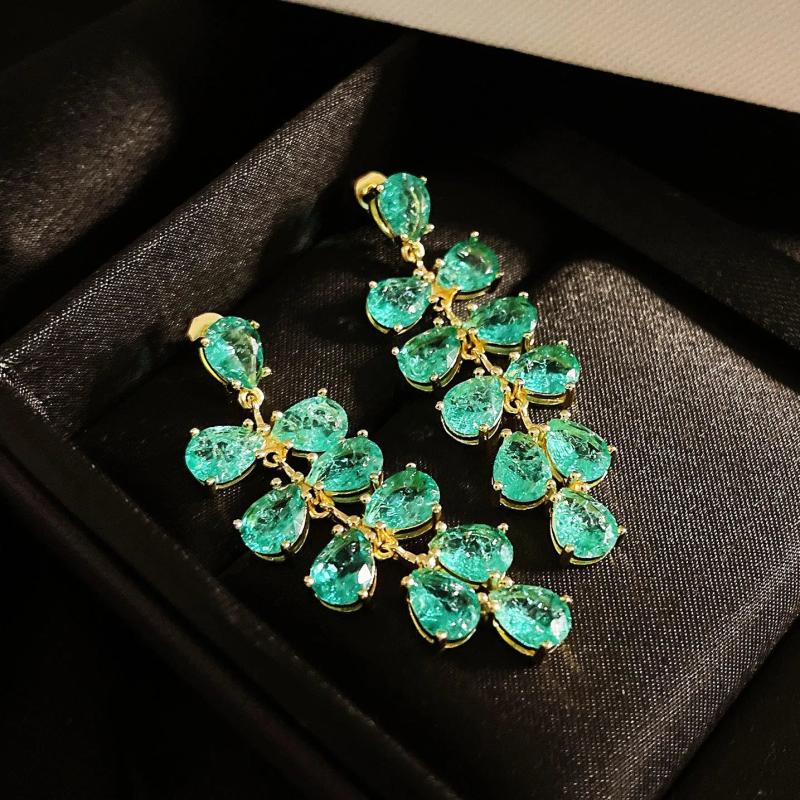 925 Silver Needle Yellow Peacock Green Diamond Earrings