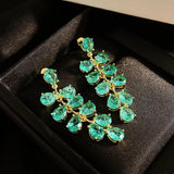 925 Silver Needle Yellow Peacock Green Diamond Earrings