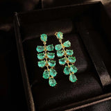 925 Silver Needle Yellow Peacock Green Diamond Earrings