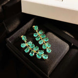 925 Silver Needle Yellow Peacock Green Diamond Earrings