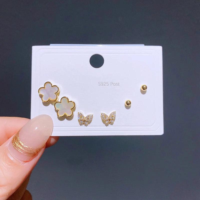 3 Pairs Shell Flower Stud Earrings Set Women Jewelry