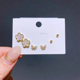3 Pairs Shell Flower Stud Earrings Set Women Jewelry