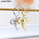 925 Silver Lucky Elephant Small Hoop Earrings 18K Wedding Jewelry Gift