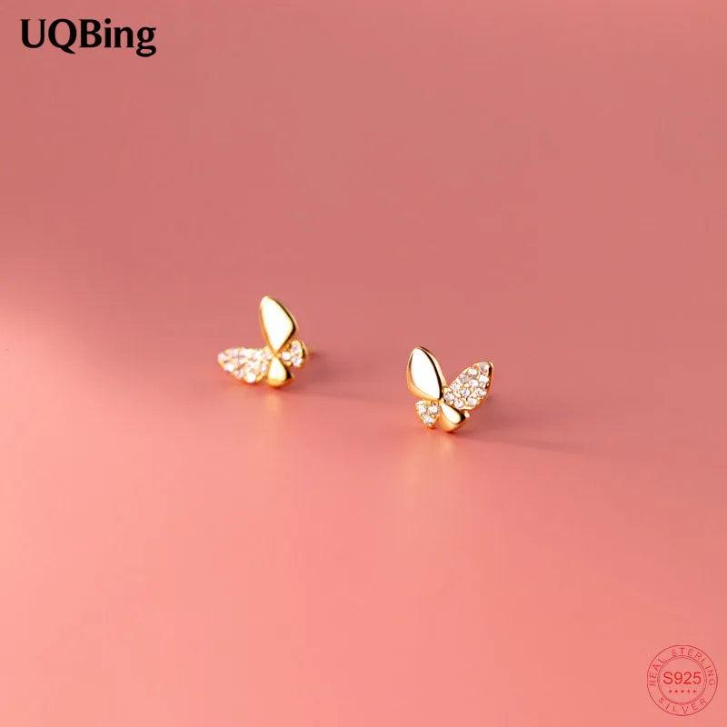Butterfly CZ Zircon Stud Earrings 925 Silver Fine Jewelry