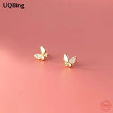 Butterfly CZ Zircon Stud Earrings 925 Silver Fine Jewelry