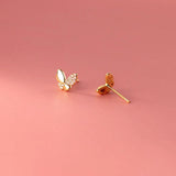 Butterfly CZ Zircon Stud Earrings 925 Silver Fine Jewelry
