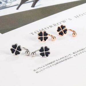925 Silver Rose Earrings Four-leaf Clover Stud Women Jewelry