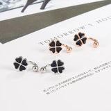 925 Silver Rose Earrings Four-leaf Clover Stud Women Jewelry