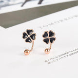 925 Silver Rose Earrings Four-leaf Clover Stud Women Jewelry