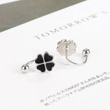 925 Silver Rose Earrings Four-leaf Clover Stud Women Jewelry