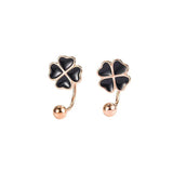 925 Silver Rose Earrings Four-leaf Clover Stud Women Jewelry