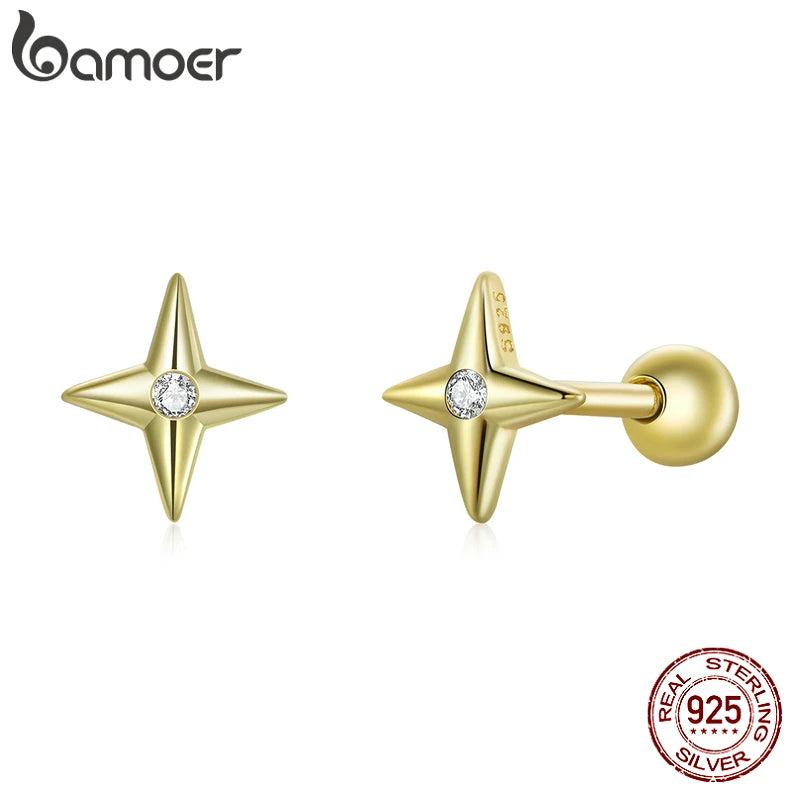 925 Silver Star Stud Earrings, 6mm CZ Plated Earrings for Women