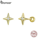 925 Silver Star Stud Earrings, 6mm CZ Plated Earrings for Women