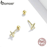 925 Silver Star Stud Earrings, 6mm CZ Plated Earrings for Women