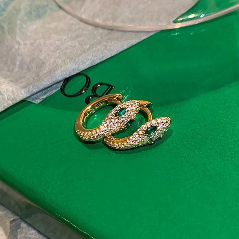 925 Silver Snake Earrings with Emerald Zircon