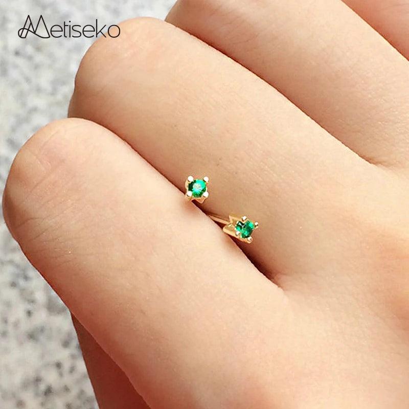 Emerald CZ Stud Earrings, 14K Yellow Plated, Women's Jewelry
