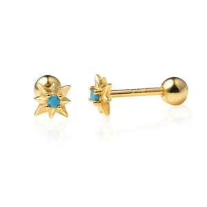 925 Silver Turquoise Stud Earrings Screw Piercing Fine Jewelry