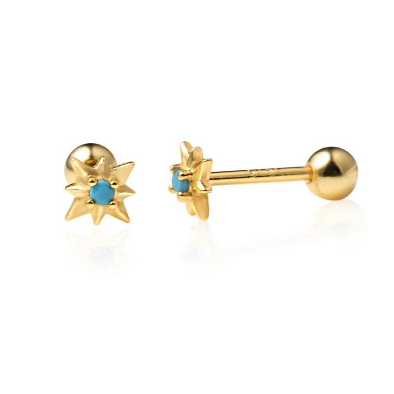 925 Silver Turquoise Stud Earrings Screw Piercing Fine Jewelry