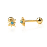 925 Silver Turquoise Stud Earrings Screw Piercing Fine Jewelry