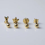 925 Silver Turquoise Stud Earrings Screw Piercing Fine Jewelry