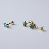925 Silver Turquoise Stud Earrings Screw Piercing Fine Jewelry