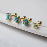 925 Silver Turquoise Stud Earrings Screw Piercing Fine Jewelry