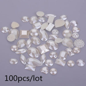 Mixed Ivory Sewing Pearl Beads Sew On ABS Acrylic Flatback Half Round