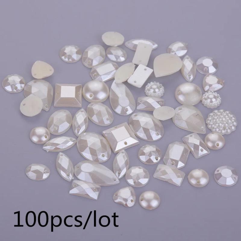 Mixed Ivory Sewing Pearl Beads Sew On ABS Acrylic Flatback Half Round