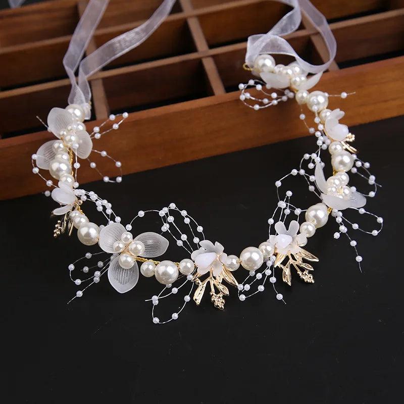 Blue/Pink Wedding Headbands Tiaras Pearl Hairbands Headdress Bride Headwear