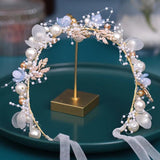 Blue/Pink Wedding Headbands Tiaras Pearl Hairbands Headdress Bride Headwear