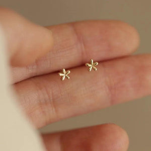 925 Silver Plated 14k Mini Glossy Flower Stud Earrings for Women